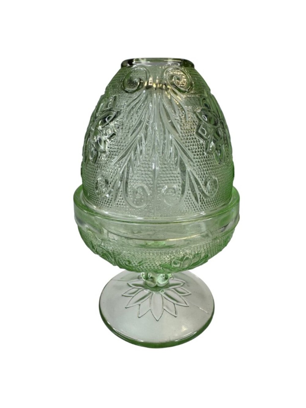 Tiara Indiana Glass Chantilly Green Fairy Lamp 2-pc Candleholder Decor Vtg 70s - Picture 14 of 16